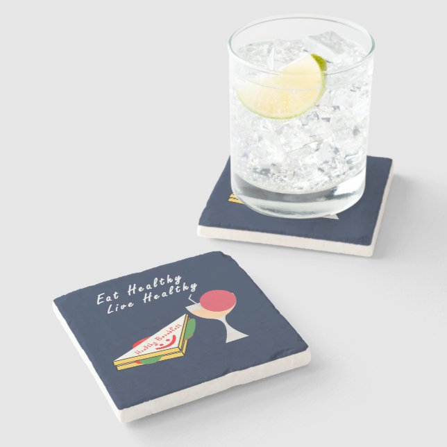 Eat Healthy Live Healthy Restaurant Stone Coaster (Side)