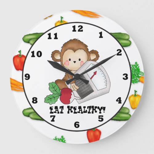 Eat Healthy Monkey cartoon wall clock