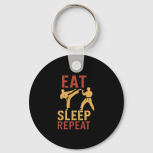 Eat Karate Stamp Block Martial Arts Humor Design Keychain
