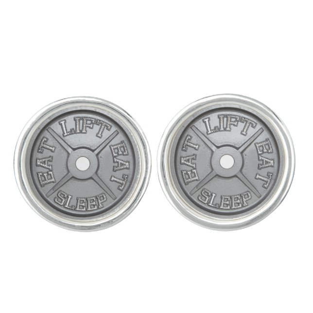 Eat, Lift, Sleep - Barbell Plate Cufflink (Front)