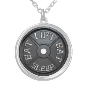 Eat, Lift, Sleep - Barbell Plate Silver Plated Necklace