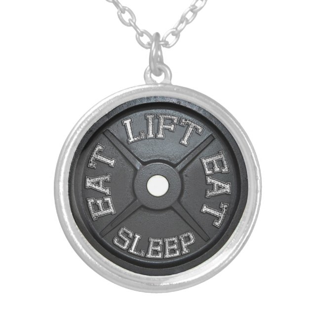 Eat, Lift, Sleep - Barbell Plate Silver Plated Necklace (Front)