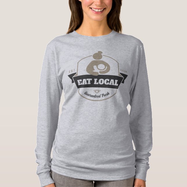 "Eat Local" Breastfeeding Mom & Baby Humorous  T-Shirt (Front)