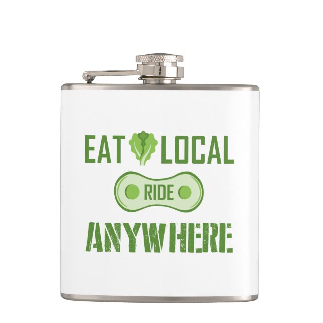 Eat Local, Ride Anywhere Flask (Front)