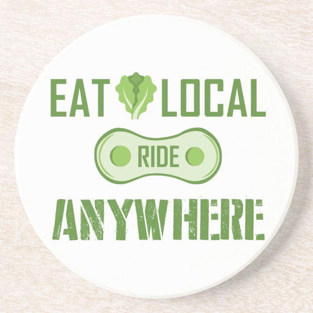 Eat Local, Ride Anywhere Sandstone Coaster (Front)