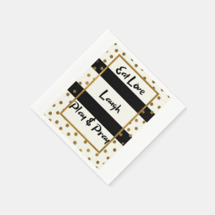 Eat love laugh play pray black gold dots paper napkins