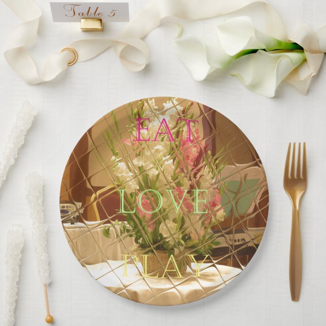 Eat Love Play Party Theme Paper Plates (Wedding)
