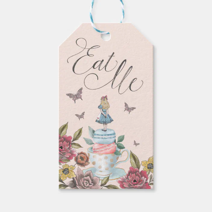 Alice in Wonderland Eat Me Labels Gift Tags Favours Birthday Baby Shower Party