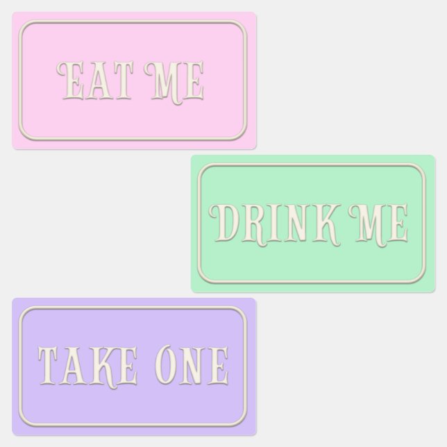 "Eat Me, Drink Me, Take One"  Wonderland Tea Party Labels (Group)