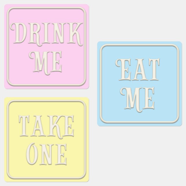 "Eat Me, Drink Me, Take One" Wonderland Tea Party  Labels (Group)