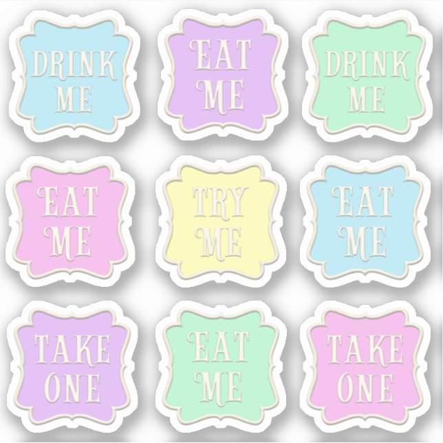 "Eat Me" "Drink Me" Wonderland Tea Party Colorful Sticker (Front)