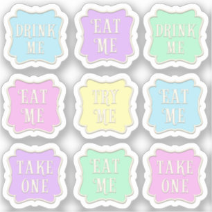 "Eat Me" "Drink Me" Wonderland Tea Party Pastel Sticker