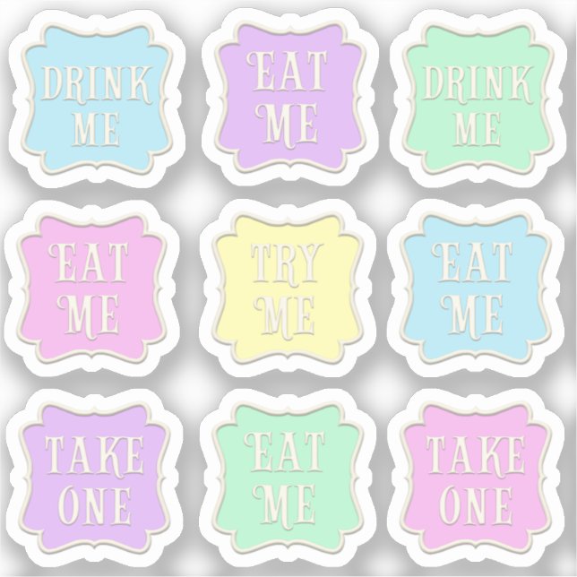 "Eat Me" "Drink Me" Wonderland Tea Party Pastel Sticker (Front)