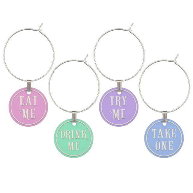 "Eat Me" "Drink Me" Wonderland Tea Party Pastel Wine Charm (Staggered)