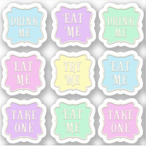 Eat Me Drink Me Wonderland Tea Party Set of 9 Sticker