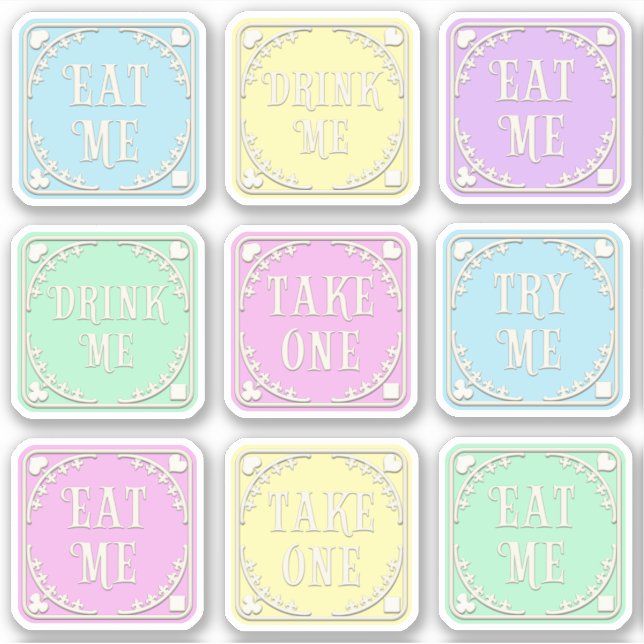 "Eat Me" "Drink Me" Wonderland Tea Party Whimsical Sticker (Front)