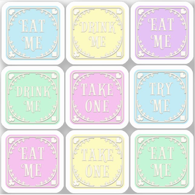 "Eat Me" "Drink Me" Wonderland Tea Party Whimsical Sticker (Front)