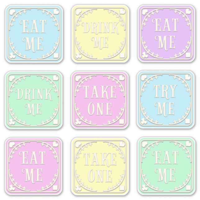"Eat Me" "Drink Me" Wonderland Tea Party Whimsical Sticker (Front)
