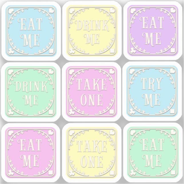 "Eat Me" "Drink Me" Wonderland Tea Party Whimsical Sticker (Front)