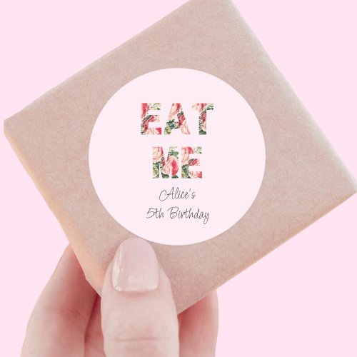 Eat Me  Pink Floral Birthday Favor Stickers