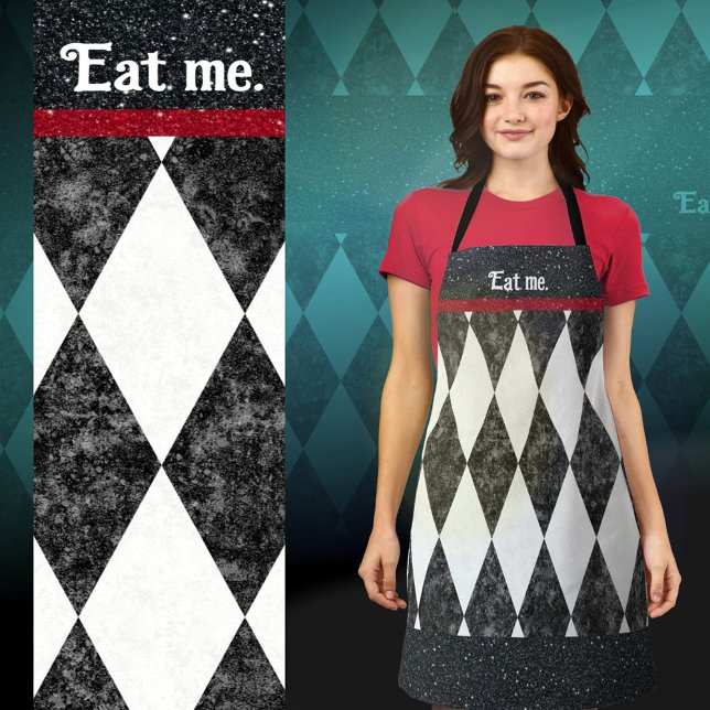 EAT ME silly customizable text Harlequin Argyle Apron (Creator Uploaded)