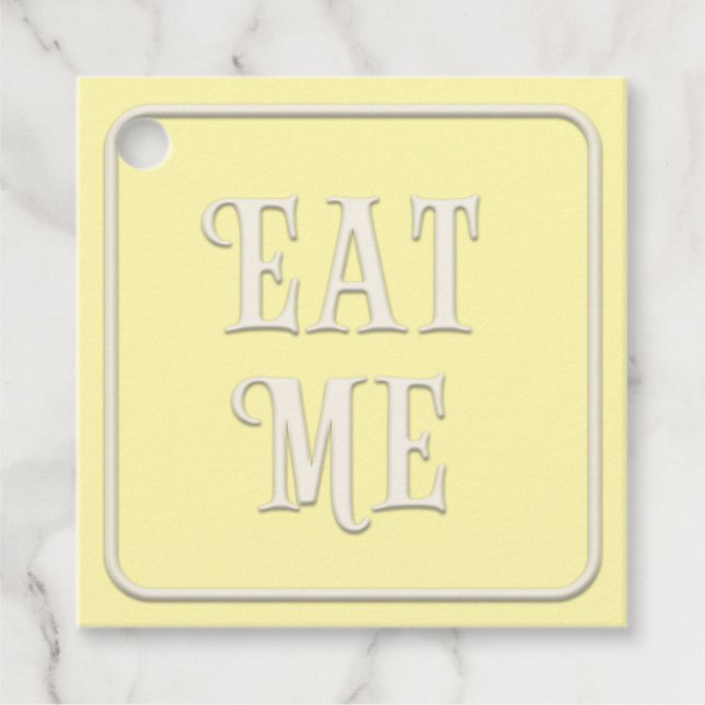 "Eat Me" Victorian Tea Party Pale Yellow Square Favor Tags (Front)