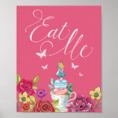 Eat Me Vintage Alice In Wonderland Vibrant Florals Poster (Front)