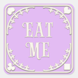 "Eat Me" Wonderland Tea Party Charming Purple Square Sticker