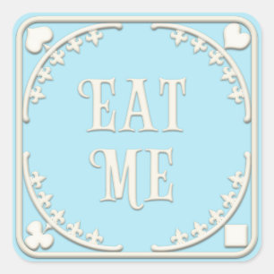 "Eat Me" Wonderland Tea Party Elegant Blue Square Sticker