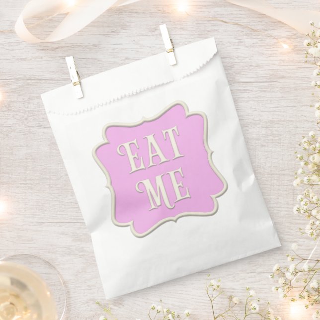 "Eat Me" Wonderland Tea Party Pastel Pink Favor Bag (Clipped)
