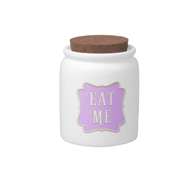 "Eat Me" Wonderland Tea Party Pastel Purple Candy Jar (Front)