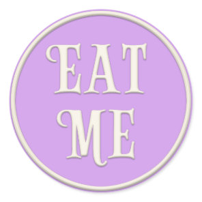 "Eat Me" Wonderland Tea Party Pastel Purple Classic Round Sticker