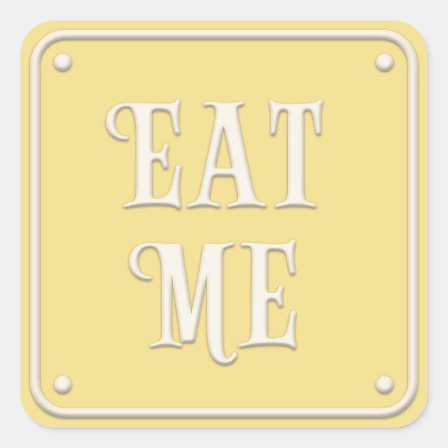 "Eat Me" Wonderland Tea Party Pastel Yellow Square Sticker (Front)