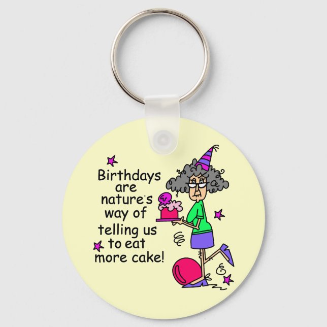 Eat More Cake Birthday Humor Keychain (Front)