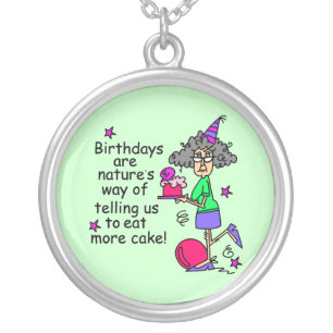 Eat More Cake Birthday Humor Silver Plated Necklace