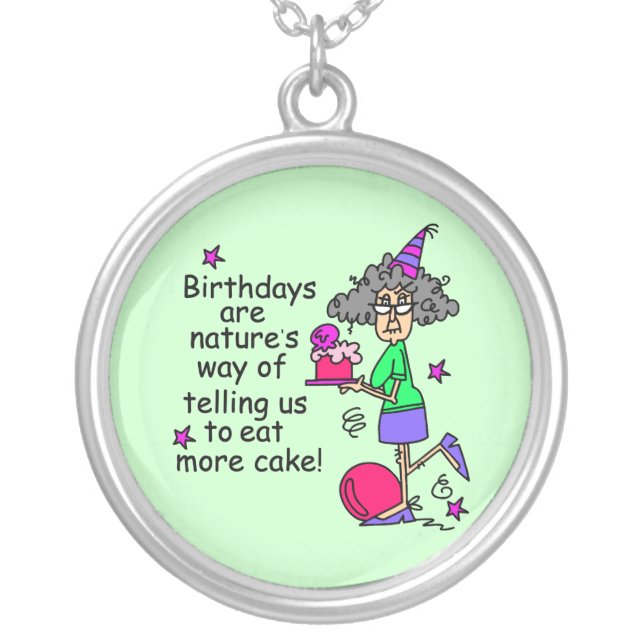 Eat More Cake Birthday Humor Silver Plated Necklace (Front)