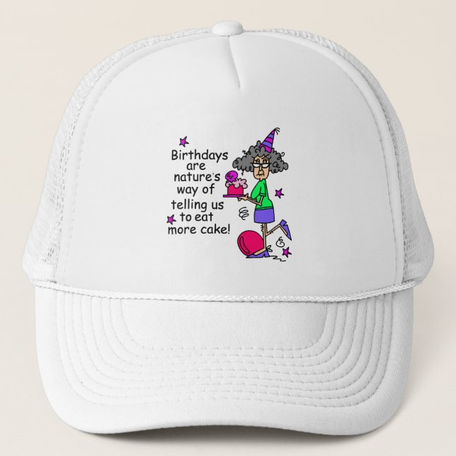 Eat More Cake Birthday Humor Trucker Hat (Front)