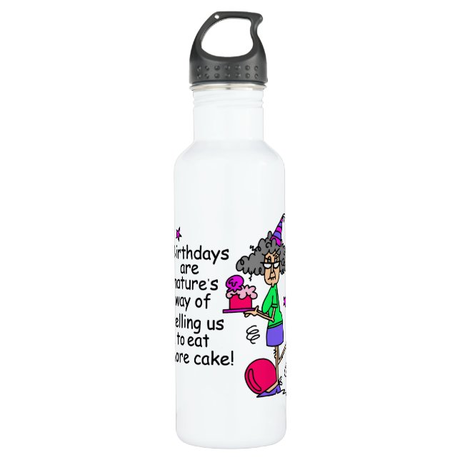Eat More Cake Birthday Humor Water Bottle (Front)