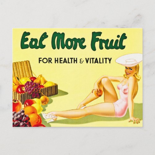 Eat More Fruit for Health and Vitality Vintage Postcard