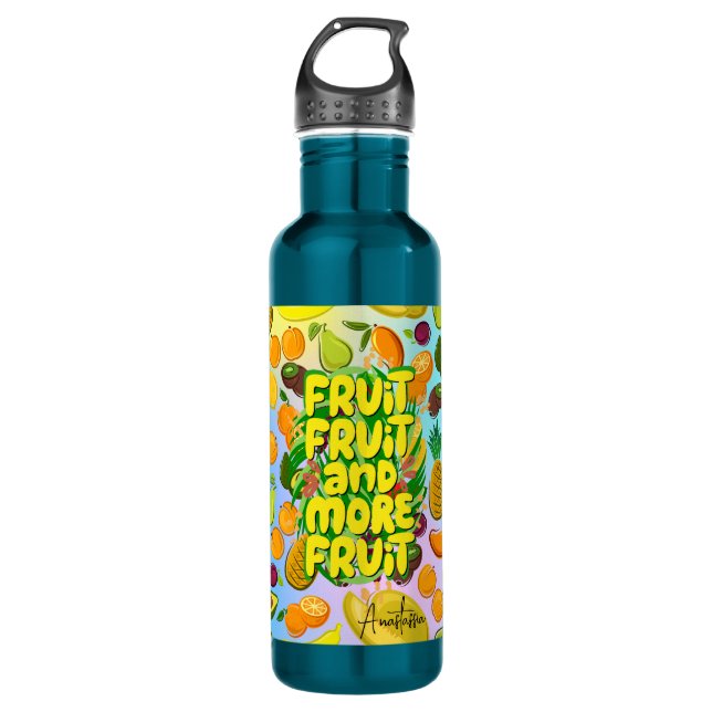 Eat more fruit | motivational healthy food yoga stainless steel water bottle (Front)
