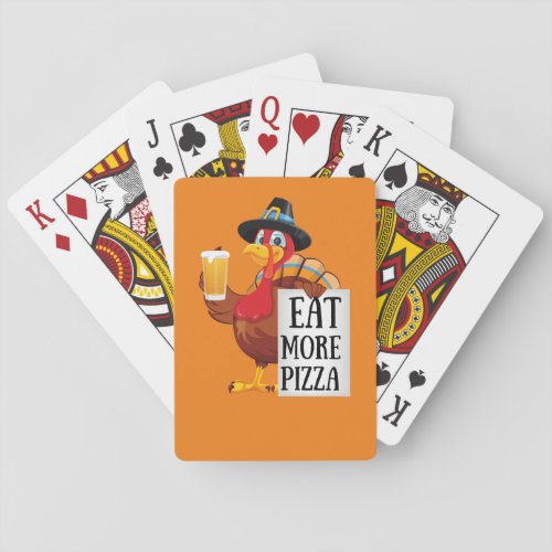 Eat more pizza funny turkey thanksgiving day poker cards