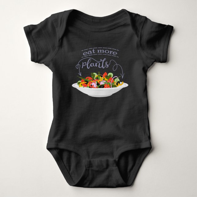 Eat more plants fresh salad motivation lettering baby bodysuit (Front)
