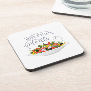 Eat more plants fresh salad motivation lettering beverage coaster