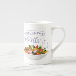 Eat more plants fresh salad motivation lettering bone china mug