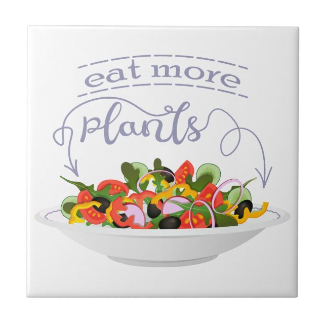 Eat more plants fresh salad motivation lettering ceramic tile (Front)