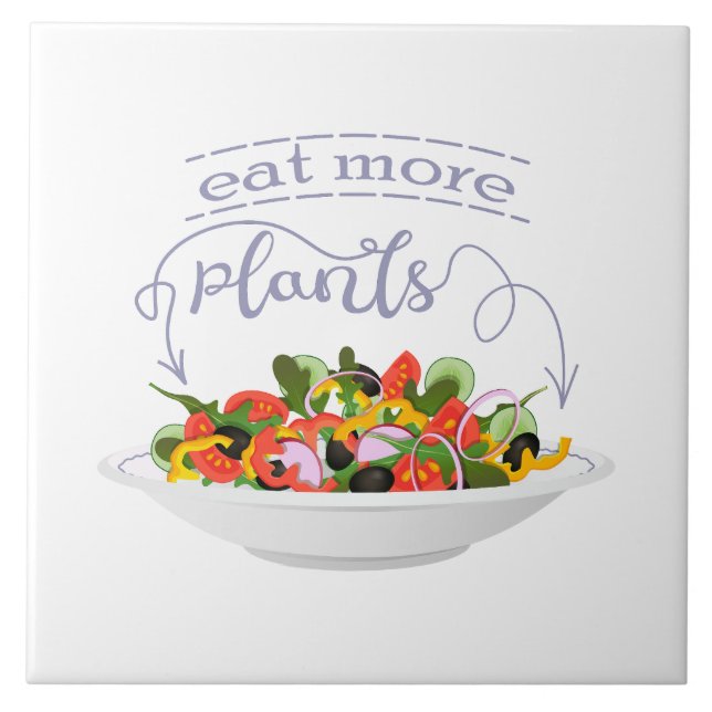 Eat more plants fresh salad motivation lettering ceramic tile (Front)