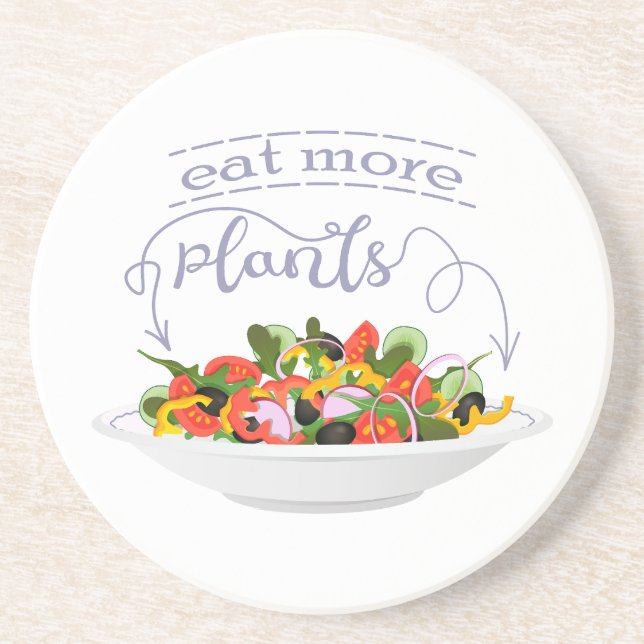 Eat more plants fresh salad motivation lettering coaster (Front)