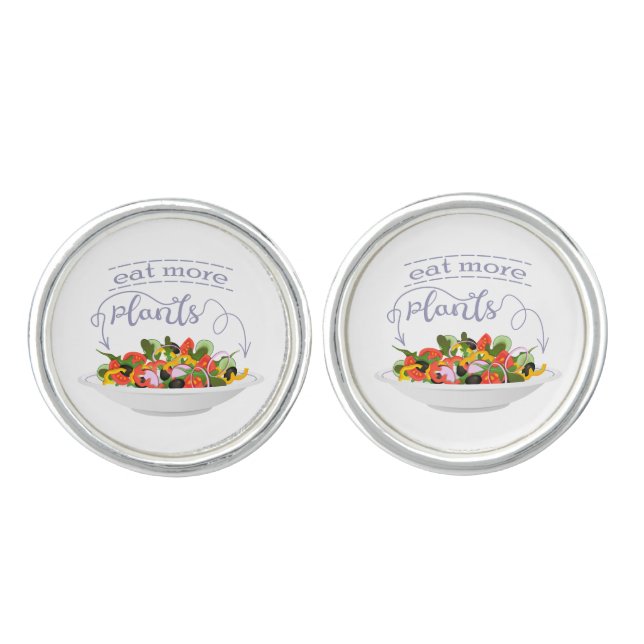 Eat more plants fresh salad motivation lettering cufflinks (Front)