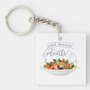 Eat more plants fresh salad motivation lettering keychain