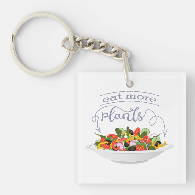 Eat more plants fresh salad motivation lettering keychain (Front)